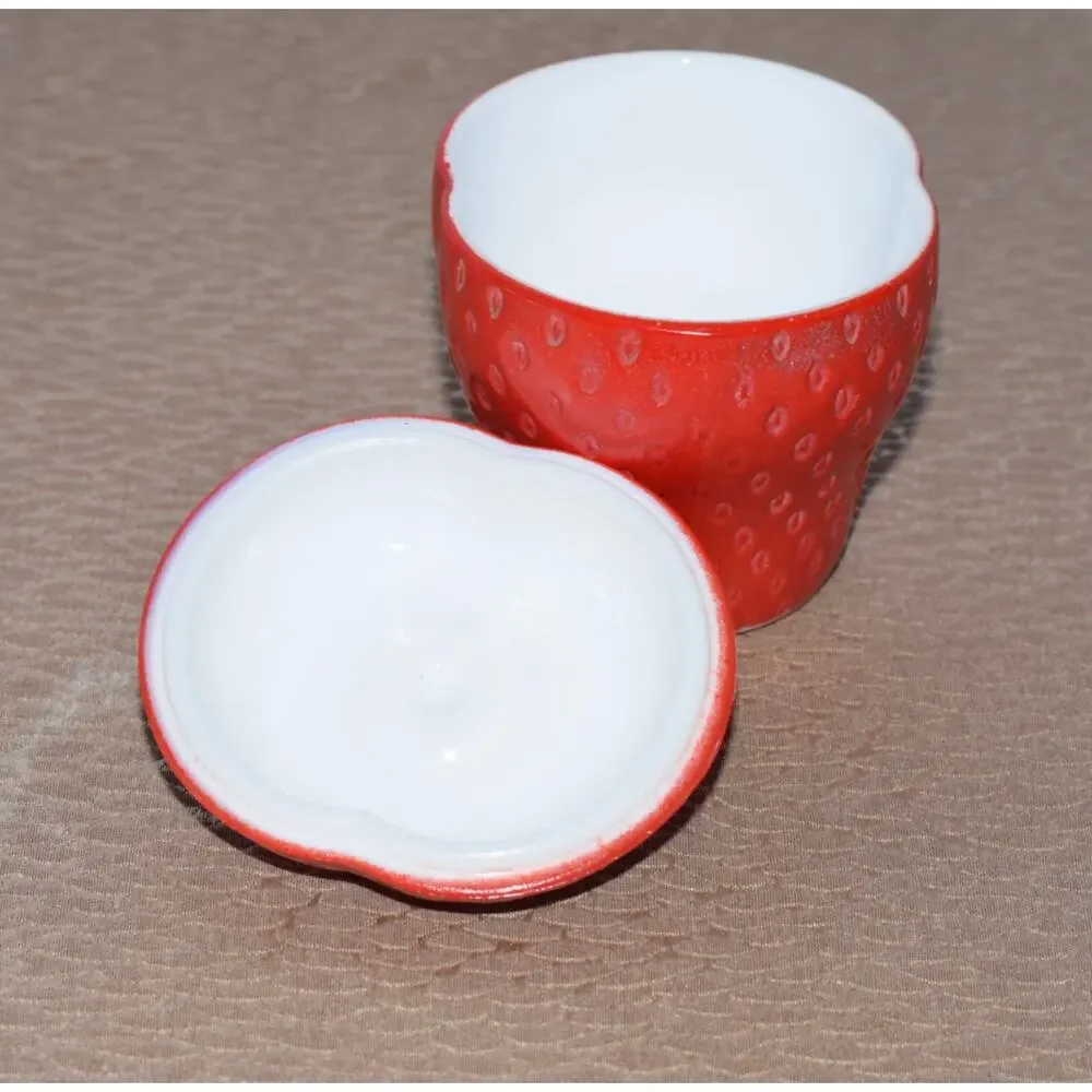 Vintage Hazel Atlas Milk Glass Red Strawberry Jam Jelly Marmalade Lidded Jar
